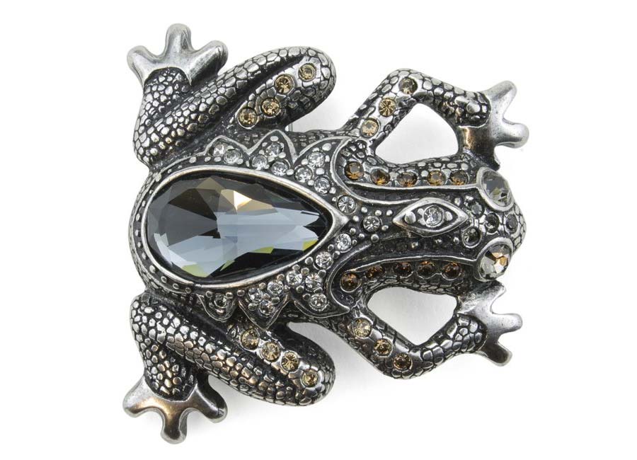 Crystal encrusted frog buckle from Elliot Rhodes